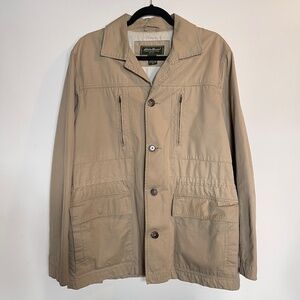 Eddie Bauer 6-Pocket Safari Beige Tan Utility Cotton Jacket Men's M Medium